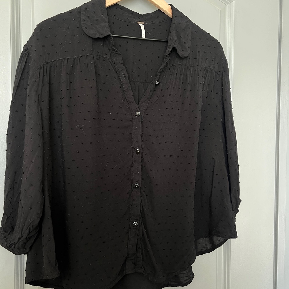 Free people Black Textured Button-Up Blouse